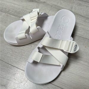 Chaco White Adjustable Slide Sandals